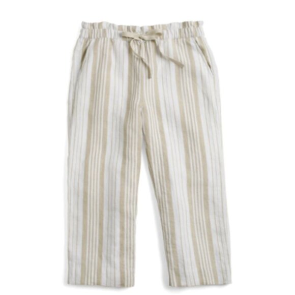 Chicos Striped Linen Straight Crop Pants Natural Beige White Chico's Small New - Picture 1 of 7